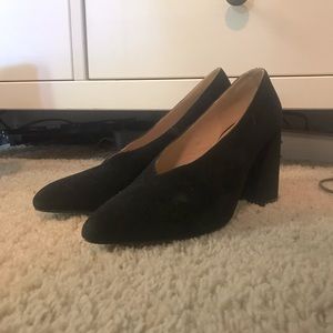 Black suede pointed toe pump heels from boohoo